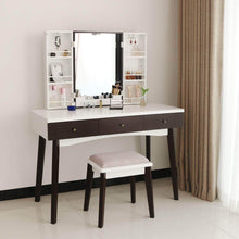 Load image into Gallery viewer, Top bewishome vanity set with mirror cushioned stool storage shelves makeup organizer 3 drawers white makeup vanity desk dressing table fst05w