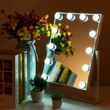 Load image into Gallery viewer, Exclusive mrah hollywood makeup vanity mirror white lighted makeup mirror tabletops lighted mirror led illuminated cosmetic mirror with led dimmable bulbs