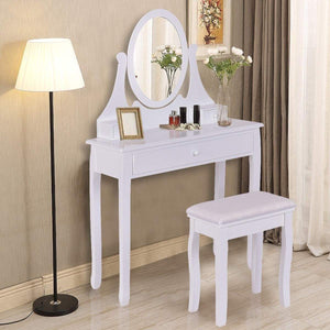Budget giantex vanity table set with 360 rotating round mirror makeup mirrored dressing table with cushioned stool 3 drawers bedroom vanities for women girls detachable mirror stand to be a desk white