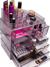 Load image into Gallery viewer, Heavy duty sorbus acrylic cosmetics makeup and jewelry storage case x large display sets interlocking scoop drawers to create your own specially designed makeup counter stackable and interchangeable purple 1