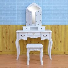 Load image into Gallery viewer, Buy azadx makeup table set tri folding mirror vanity table set dressing table organizers with cushioned stool bedroom white 5 drawer