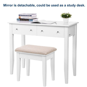 Explore songmics vanity table set with mirror and 4 drawers wooden makeup dressing table with large stool gift for women girls white urdt22wt