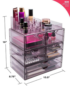Kitchen sorbus acrylic cosmetics makeup and jewelry storage case x large display sets interlocking scoop drawers to create your own specially designed makeup counter stackable and interchangeable purple 1