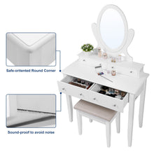 Load image into Gallery viewer, Featured songmics vanity table set with mirror and 4 drawers wooden makeup dressing table with large stool gift for women girls white urdt22wt