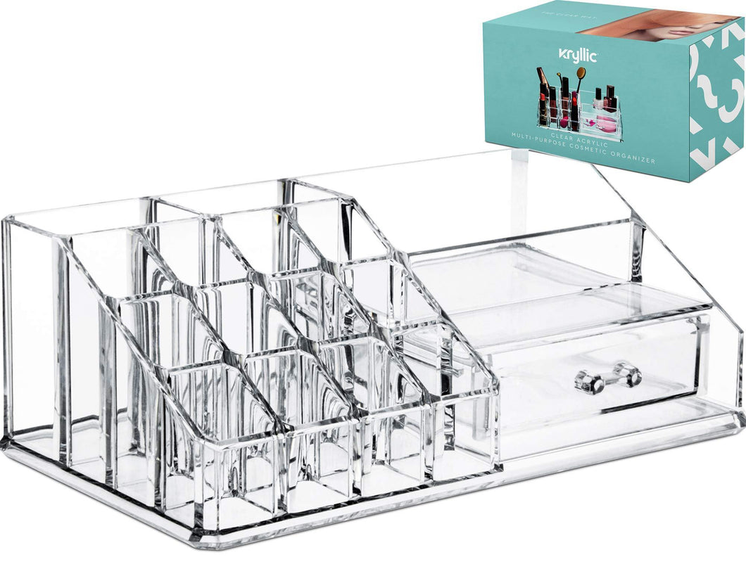 Discover acrylic cosmetic storage lipstick organizer decor 15 slot organizers 1 box drawer tray holder for makeup perfume brush pens pencil lipgloss and other beauty accessories for vanity or countertop