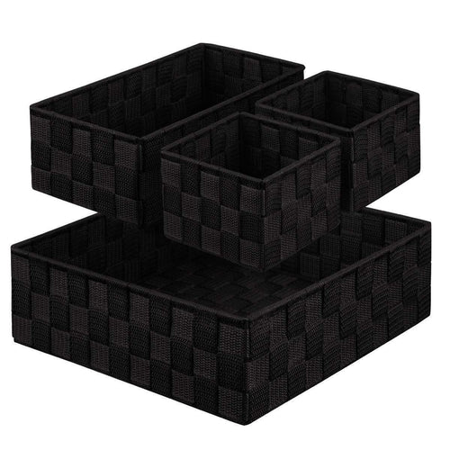 KEDSUM Woven Storage Box Cube Basket Bin Container - Tote Cube Organizer Divider for Drawer, Closet, Shelf, Dresser, Set of 4 (Black)