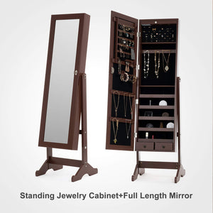 Best mecor jewelry armoire led standing mirrored jewelry cabinet organizer storage lockable full length mirror makeup box w 2 drawers 5 shelves 3 adjustable angle brown