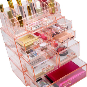 Results sorbus acrylic cosmetics makeup and jewelry storage case display sets interlocking drawers to create your own specially designed makeup counter stackable and interchangeable pink 1