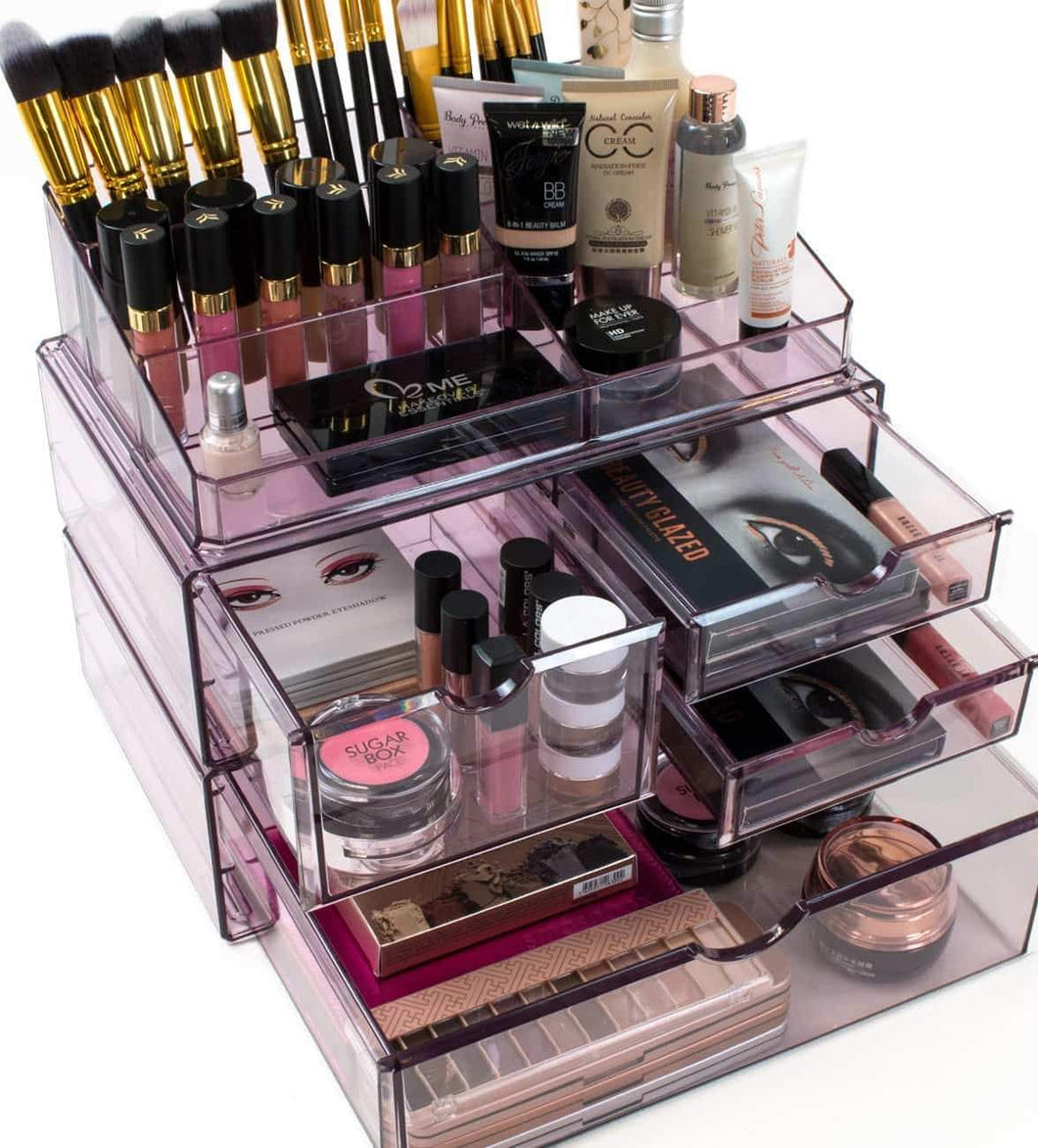 Get sorbus acrylic cosmetics makeup and jewelry storage case x large display sets interlocking scoop drawers to create your own specially designed makeup counter stackable and interchangeable purple