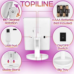 Organize with lighted makeup mirror with lights makeup vanity mirror with lights and magnification make up mirrors lighted magnifying portable trifold cosmetic mirror with long 6 6ft usb cable and charger