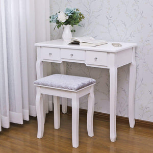 Select nice bewishome vanity set with mirror cushioned stool dressing table vanity makeup table 5 drawers 2 dividers movable organizers white fst01w