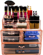 Load image into Gallery viewer, Storage sorbus acrylic cosmetics makeup and jewelry storage case display sets interlocking drawers to create your own specially designed makeup counter stackable and interchangeable pink