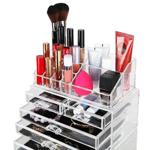 Shop here finnhomy 3 tier acrylic makeup cosmetic jewelry diamond organizer 3 piece set counter storage case large display drawer box bathroom vanity case for lipstick brush nail polish clear
