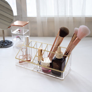 Gold Desktop Acrylic Makeup Organizer, Brush Holder