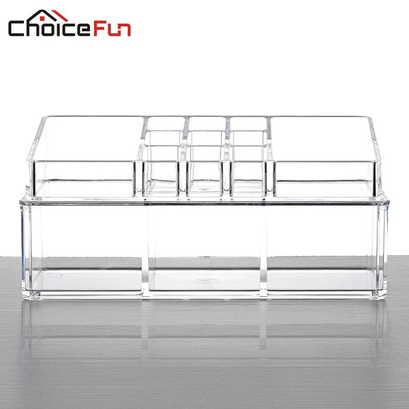 CHOICEFUN Clear Acrylic Vanity Desk Make Up Makeup Organizer Box Plastic Lipstick Home Storage Organization For Cosmetic