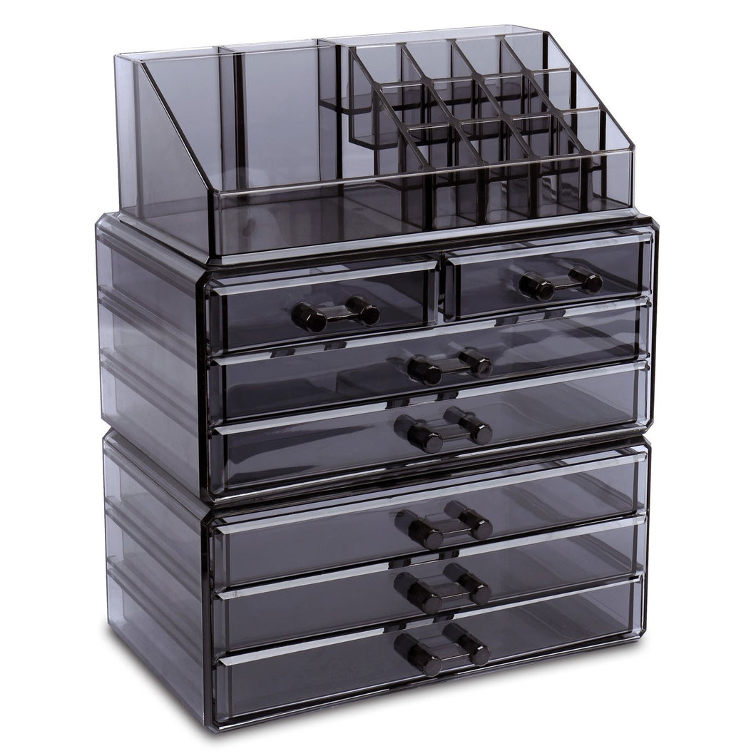 #COMS29150-BK Makeup Organizer Jewelry Storage Case 3 Pieces Set, Gray