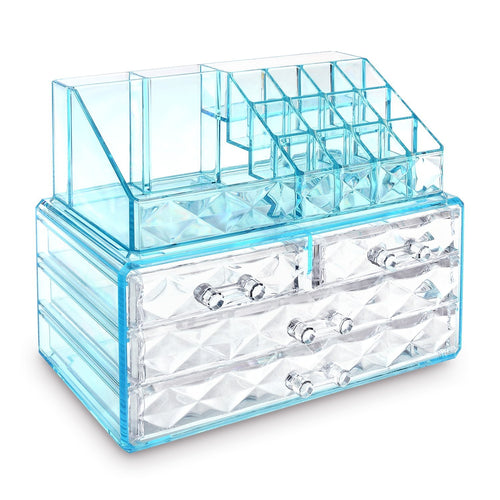 #COMS4196BL Jewelry & Makeup Organizer, Blue Diamond Pattern