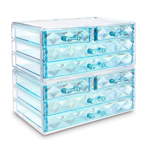 #COMS4296BL Jewelry & Makeup Organizer Drawer, Blue Diamond Pattern