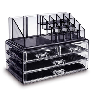 #COMS4396BK Jewelry and Makeup Organizer Two Pieces Set, Black