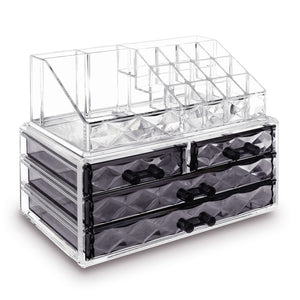 #COMS4497BK Jewelry and Makeup Organizer Two Pieces Set, Clear Diamond Pattern