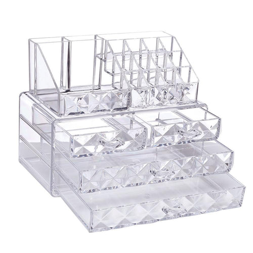 #COMS8246 Acrylic Diamond Pattern Makeup & Jewelry Organizer Two Pieces Set