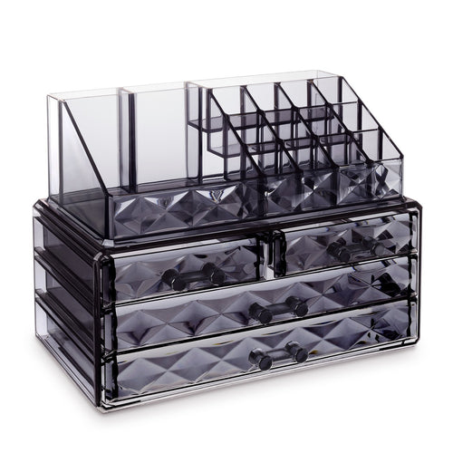 #COMS8625-G Jewelry & Makeup Organizer, Translucent Gray Diamond Pattern