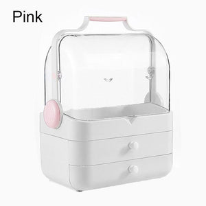 Waterproof Makeup Organizer Cosmetic Storage Box Dustproof with Handle and Drawer
