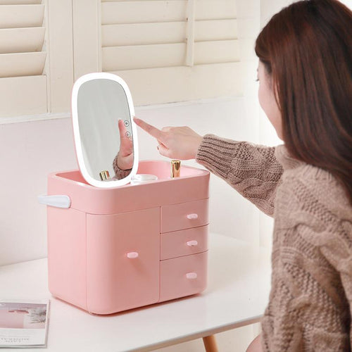 Multifunctional Makeup Organizer Large Cosmetic Jewelry Storage with LED Mirror