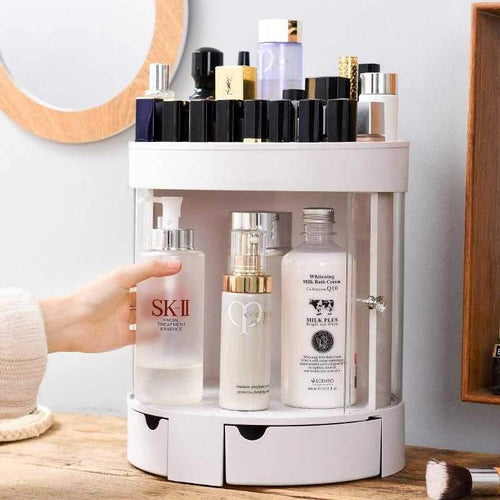 360 Degree Rotating Makeup Organizer Adjustable Large Capacity Cosmetic Storage