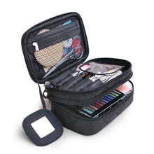Load image into Gallery viewer, Large Double Layers Travel Cosmetic Bag Portable Makeup Organizer Toiletry Storage Bag