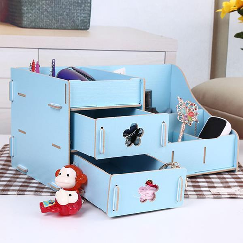 Assembly Wooden Makeup Organizer Box Drawer Cosmetics Storage Toiletry Container Case Desktop Home