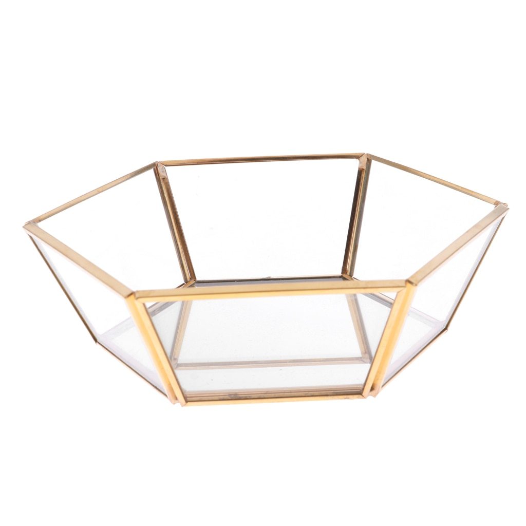 JTO Geometric Cut Clear Glass Jewelry Display Tray Makeup Organizer Succulent Plants Planter Solid Copper Wedding Favors Wedding Ceremony Gift from Friends